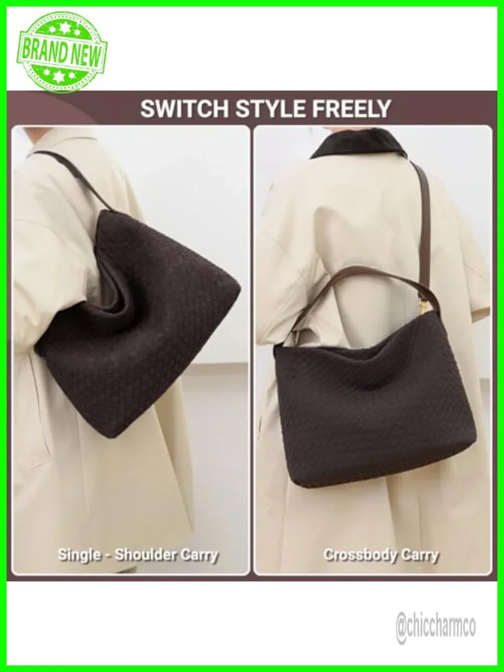 Woven Suede Hobo Bag Slouchy Shoulder Tote Purse with Crossbody Strap